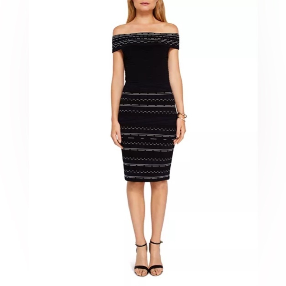 🎀TED BAKER Diraz Off-the-Shoulder Ribbed Knit bodycon midi Dress xs
